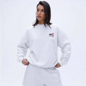 ADANOLA Vintage Sports Oversized Sweatshirt - Light Grey Melange/Classic Red